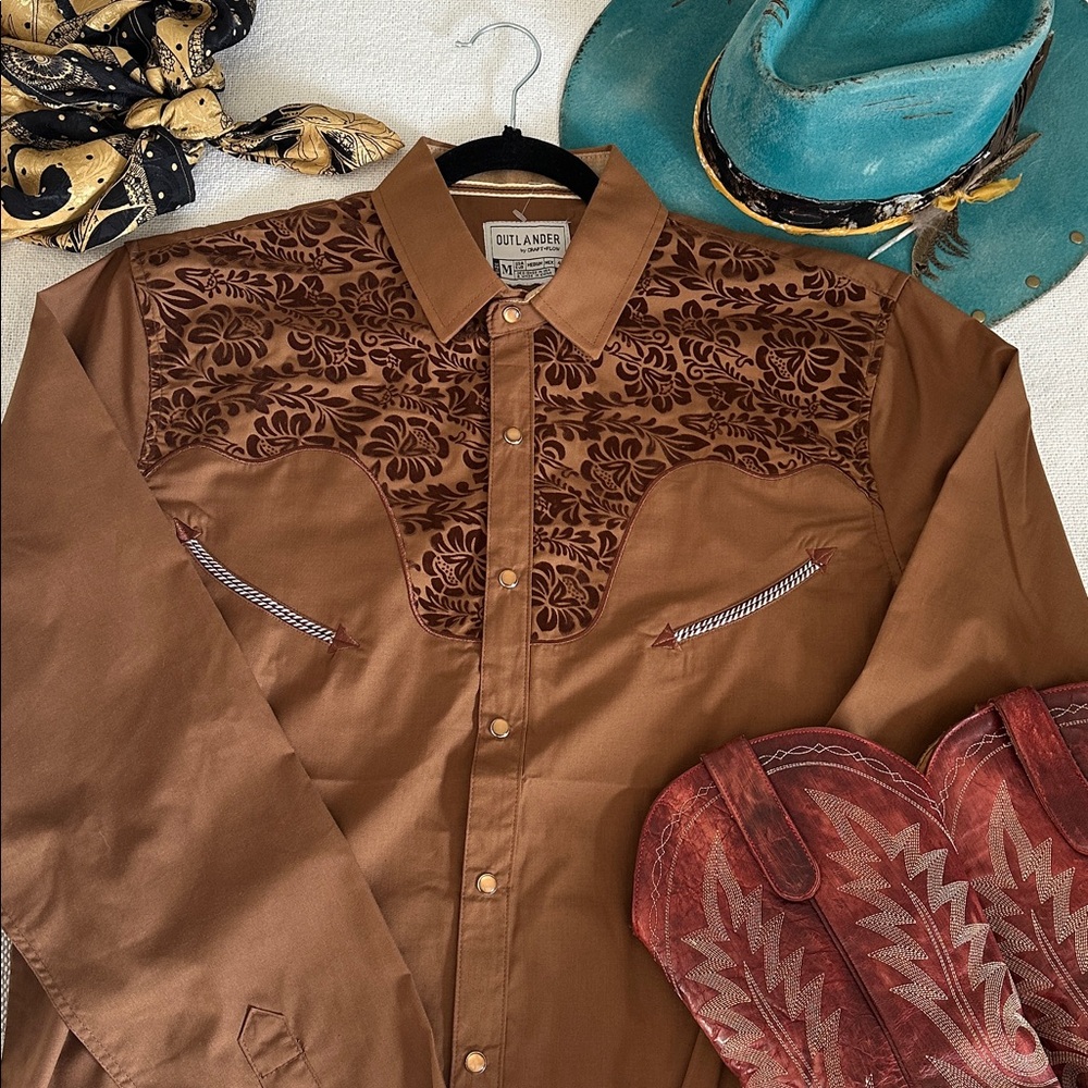 Rustic Brown Western pearl snap button down shirt